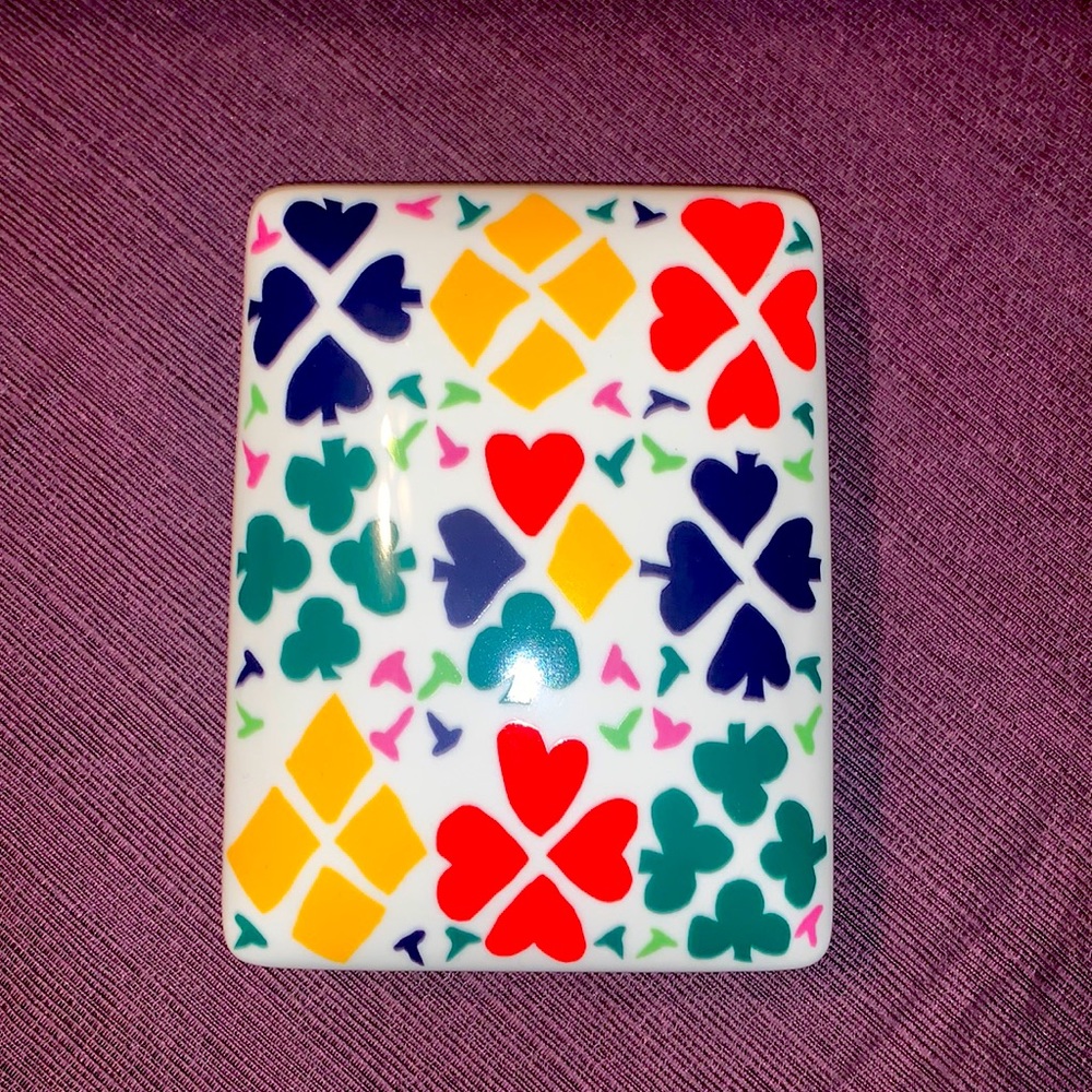 Horchow Ceramic Playing Cards Holder With Lid & Complete Decks of Playing Cards